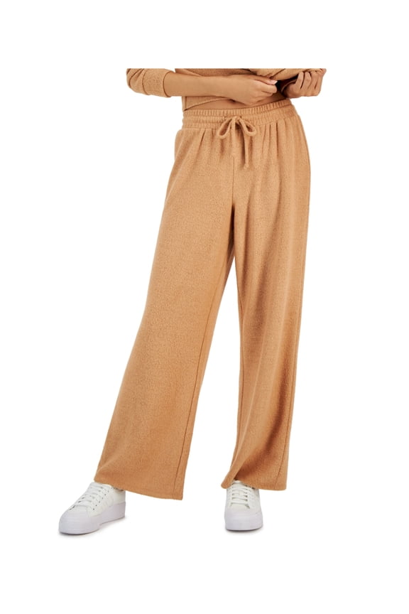 Womens Cozy Boucle Casual Wide Leg Pants, Brown, Juniors, X-Large