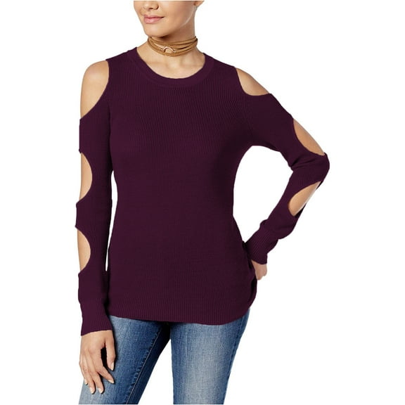 Hippie Rose Womens Cutout Sleeve Pullover Sweater (Medium, Artisan Wine)