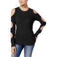 thumbnail image 1 of Hippie Rose Womens Cutout Sleeve Pullover Sweater (X-Small, Black), 1 of 1