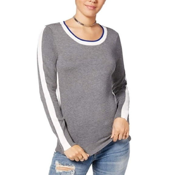 Hippie Rose Womens Juniors Side-Striped Sweater (Grey Combo, Medium)