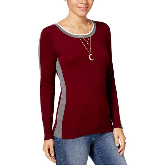 Hippie Rose Womens Juniors Side-Striped Sweater (Red Combo, Medium)