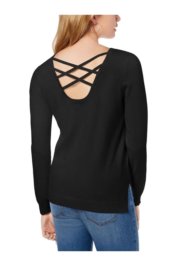 Womens Juniors Strappy-Back Solid Pullover Sweater