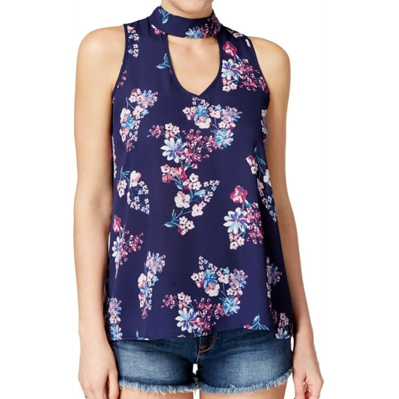 Hippie Rose Womens Keyhole Knit Blouse, Blue, Juniors, Large