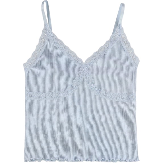 Hippie Rose Womens Lace Trim Tank Top, Blue, Juniors, X-Large