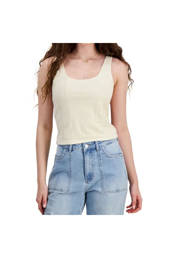 Womens Mesh Corset Tank Top, Beige, Juniors, Medium