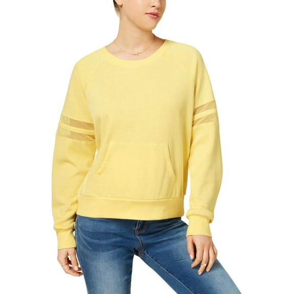 Hippie Rose Womens Mesh Trim Crewneck Sweatshirt, Crew Yellow XL