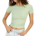 thumbnail image 1 of Hippie Rose Womens Ribbed Crew Neck Basic T-Shirt, Green, Juniors, Small, 1 of 2