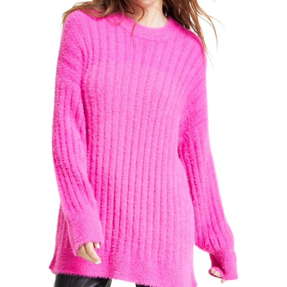 Hippie Rose Womens Ribbed-Knit Eyelash Pullover Sweater, Pink, Juniors, X-Small