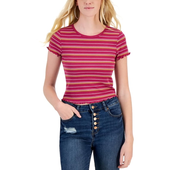 Hippie Rose Womens Ruffled Crew Neck Pullover Top