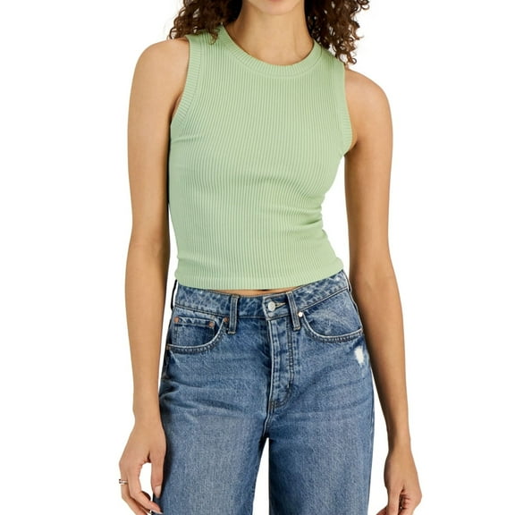 Hippie Rose Womens Seemless Ribbed Tank Top, Green, Juniors, Large