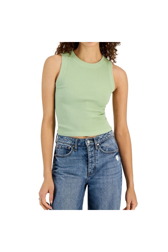 Womens Seemless Ribbed Tank Top, Green, Juniors, Large
