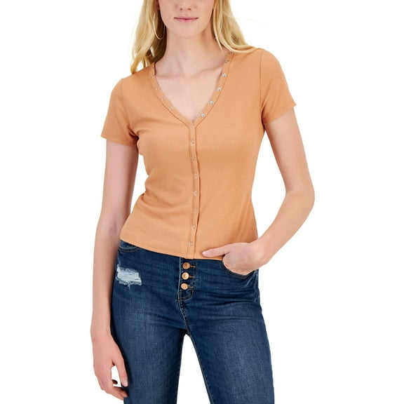 Hippie Rose Womens Snap Button Short Sleeves Pullover Top