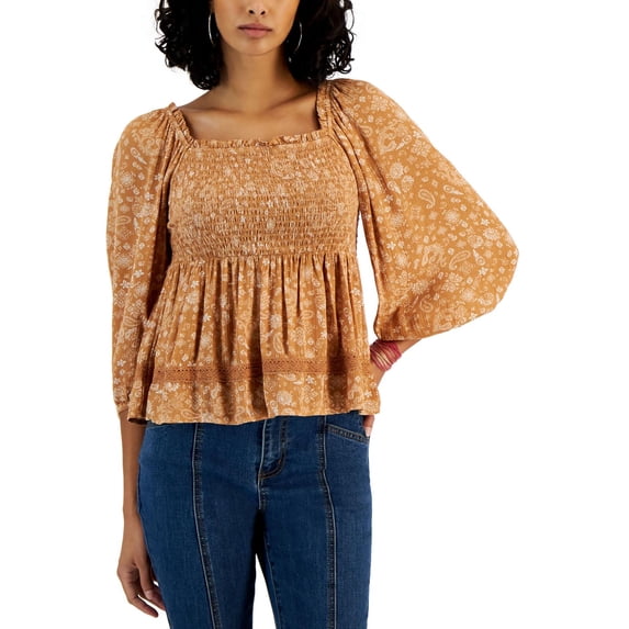 Hippie Rose Womens Square neck Long Sleeve Pullover Top