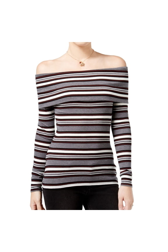 Womens Striped Off The Shoulder Pullover Blouse, White, Juniors, Medium