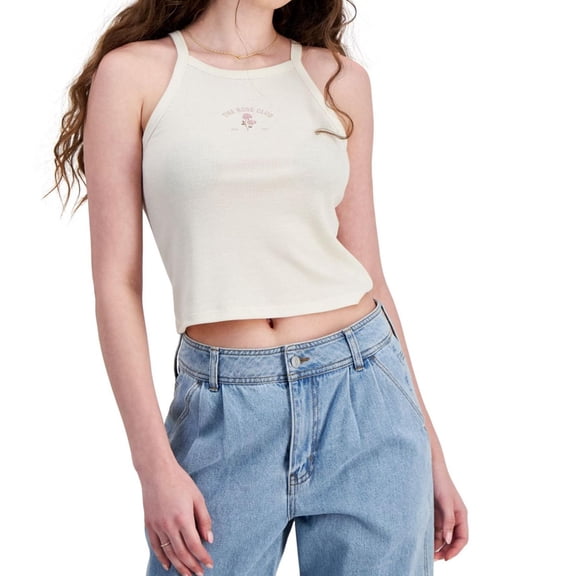 Hippie Rose Womens The Rose Club Tank Top, Beige, Juniors, Large