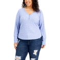 thumbnail image 1 of Hippie Rose Womens Trendy Plus Size Floral-Print Henley Top,Peri Floral, 1 of 1
