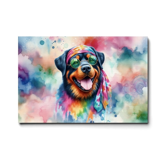 Hippie Rottweiler Portrait Watercolor Tie-Dye Vintage Styles Horizontal Matte Canvas Poster Rottie Dog Lover Gifts Idea Wall Art Home Decor - 00014