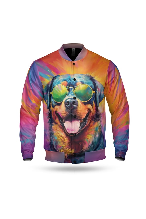 Hippie Rottweiler Portrait oil painting Watercolor Tie-dye Vintage All Over Print 3D Baseball Jacket Rottie Dog Lover Gifts Idea Bomber Jacket Softball - 00015