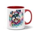 thumbnail image 1 of Hippie Schnauzer Portrait Watercolor Tie-Dye Vintage Styles 11oz Accent Two-tone Mug Miniature Schnauzer Dog Lover Coffee Tea Cup - 00014, 1 of 5