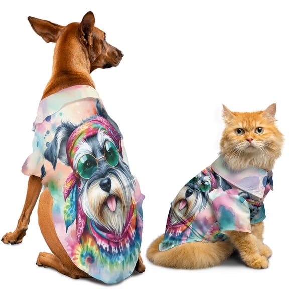 Hippie Schnauzer Portrait Watercolor Tie-Dye Vintage Styles Hawaiian Summer Shirt for Small Medium Large Dog Cat Miniature Schnauzer Dog Lover - 00014