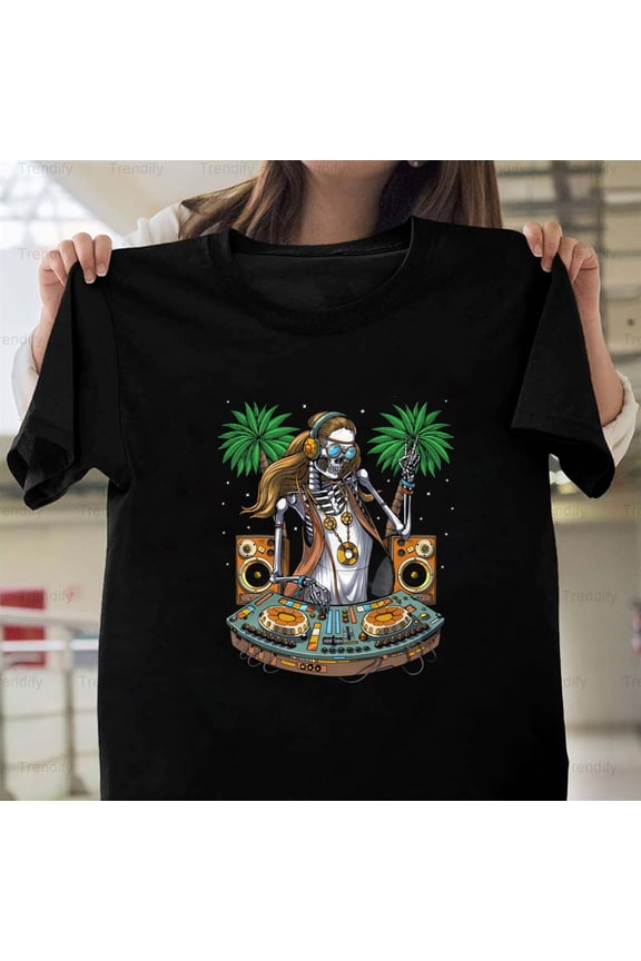 Hippie Skeleton DJ Funny 60s 70s Retro Music Parody Unisex T-Shirt, up to size 5XL