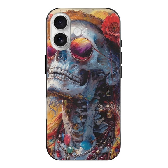 Hippie Skull Cool Skeleton Art Phone Case Compatible with iPhone 17 TPU Black Shockproof Cover