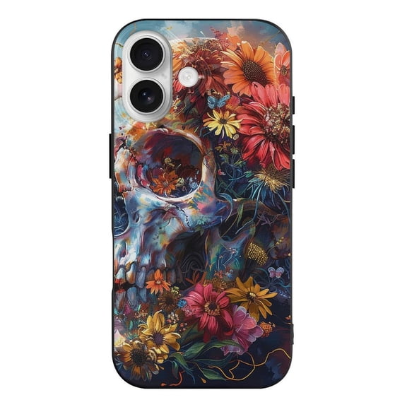 Hippie Skull Flower Cool Phone Case Compatible with iPhone 17 TPU Black Shockproof Cover