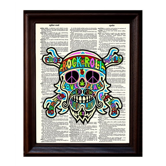 Hippie Skull and Crossbones - Dictionary Art Print Printed On Authentic Vintage Dictionary Book Page - 8 x 10.5