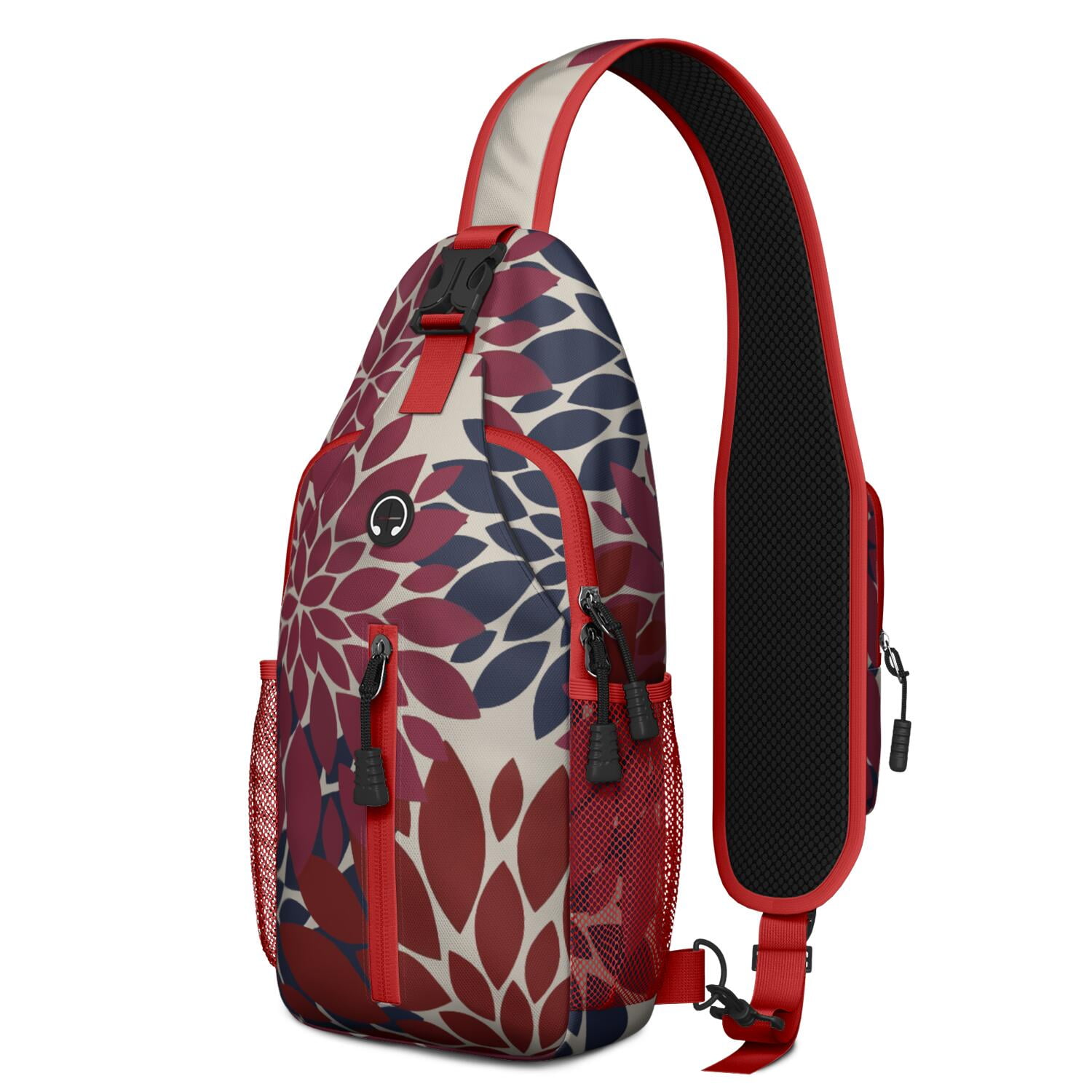 Hippie Sling Backpack, Geometric Ethnic Crossbody Daypack with Stripes and Waves Pattern, Lightweight Anti-theft Bag for Travel