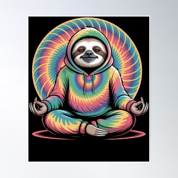 Hippie Sloth Peace Sign Tie-Dye Hippie Poster Wall Art, Modern Wall Decor, 8x12 UNFRAMED