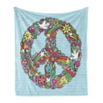 thumbnail image 1 of Hippie Soft Flannel Fleece Blanket, Hand-Drawn Psychedelic Groovy Floral Peace Sign and Dove Doodles on Line Sketchbook, Cozy Plush for Indoor and Outdoor Use, 70" x 90", Multicolor, by Ambesonne, 1 of 6