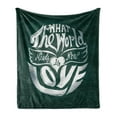 thumbnail image 1 of Hippie Soft Flannel Fleece Blanket, What the World Needs Now is Love Words Lettering Art Circle Grunge Typography, Cozy Plush for Indoor and Outdoor Use, 50" x 60", Dark Green White, by Ambesonne, 1 of 6