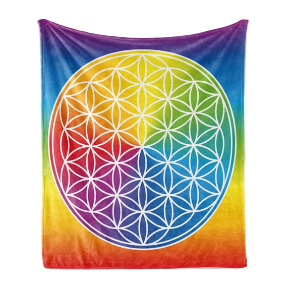 Hippie Soft Flannel Fleece Throw Blanket, Abstract Peace Flower Child Youth Rainbow Toned Lifestyle Design Colorful Print, Cozy Plush for Indoor and Outdoor Use, 50" x 60", Multicolor, by Ambesonne