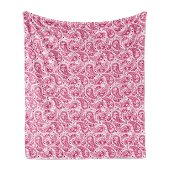 Hippie Soft Flannel Fleece Throw Blanket, Abstract and Vintage Leaves Bohemian Oriental Motif in Pink Shades, Cozy Plush for Indoor and Outdoor Use, 50" x 60", Magenta and White, by Ambesonne