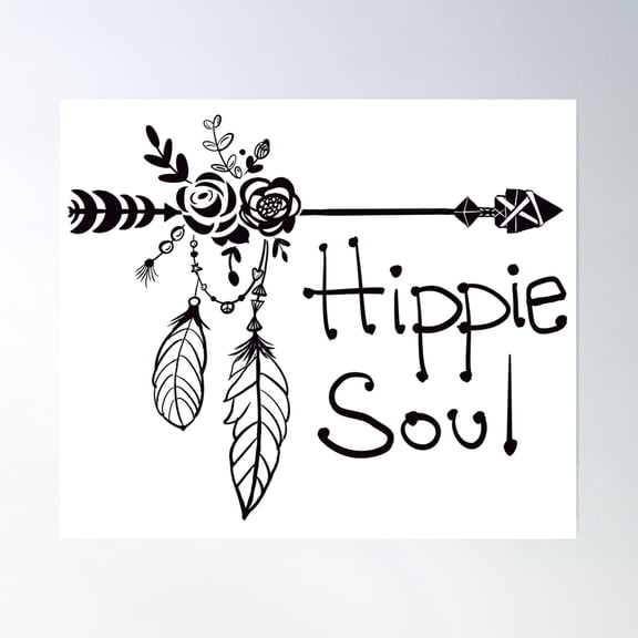 Hippie Soul (Arrow, Feathers, Flowers) Poster Wall Art, Modern Wall Decor, 8x12 UNFRAMED