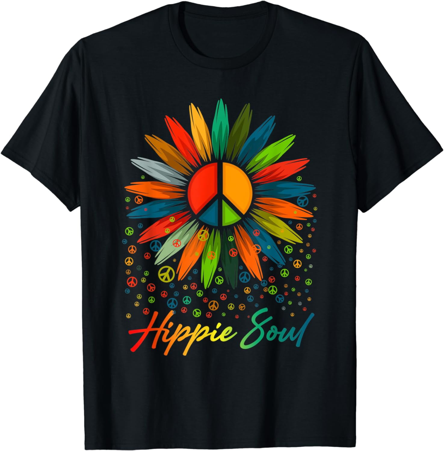 Hippie Soul Funny Peace Sign Daisy Flower Hippies Art Lovers T-Shirt ...