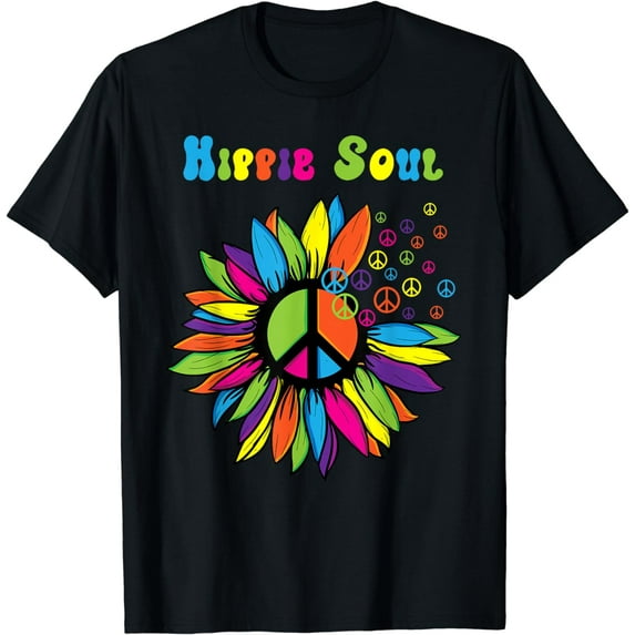 Hippie Soul Funny Peace Sign Daisy Flower Hippies Art Lovers T-Shirt
