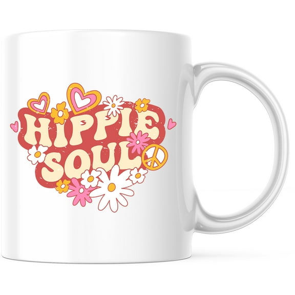 Hippie Soul Mug | Retro Peace Sign Mug | Flower Power 70s Mug | Cute & Groovy Bohemian Coffee Cup | Inspirational Gift - 11 Ounce Novelty Coffee Cup - WMUG0215