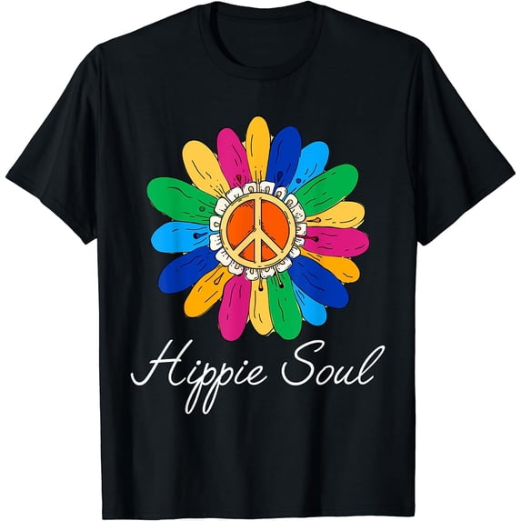 Hippie Soul Peace Sign 60's 70's Flower Lover Funny Gifts T-Shirt Black 3X-Large