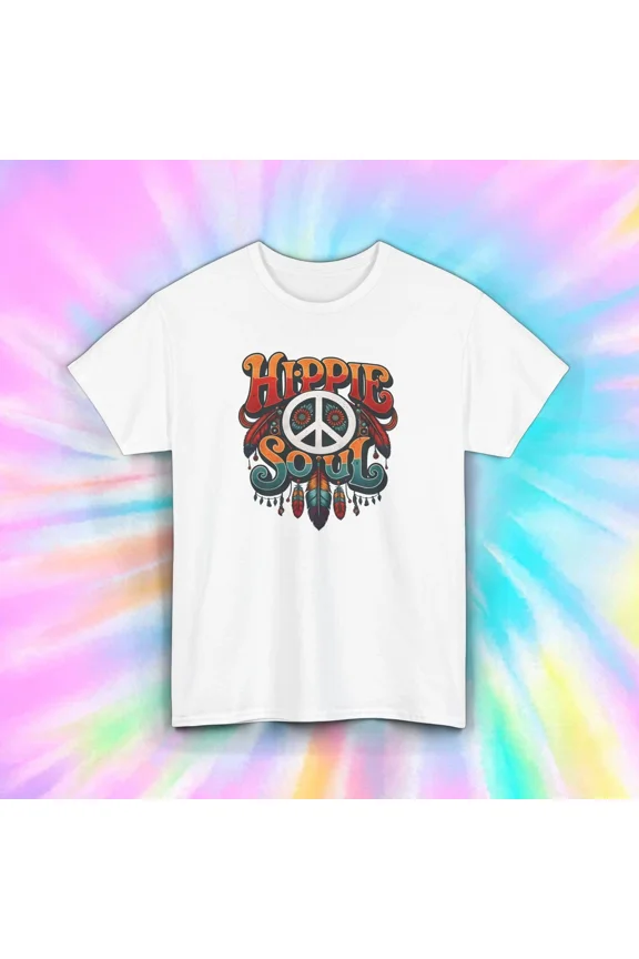 Hippie Soul T-Shirt Peace Symbol Boho Feather Retro Festival Vibes Gift