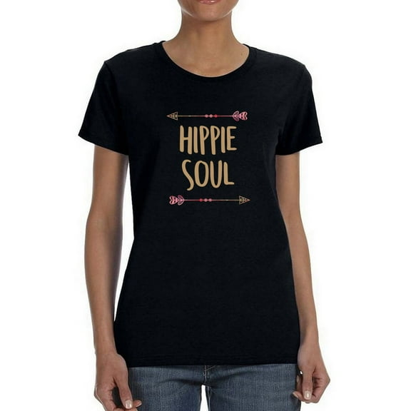 Hippie Soul Tribal Arrows Frame Women Black T-Shirt, Female Small