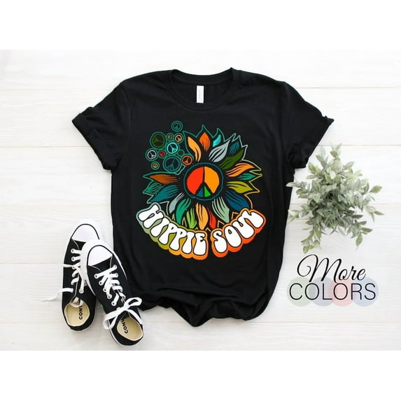 Hippie Soul Vintage Sunflower Retro Disco Costume Party T-shirt, Gypsy Love Peace, 70s 80s 60s Festival Shirt