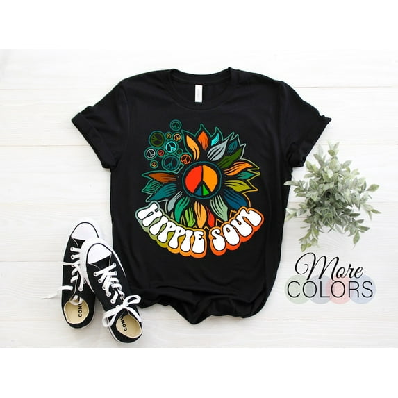 Hippie Soul Vintage Sunflower Retro Disco Costume Party T-shirt, Gypsy Love Peace, 70s 80s 60s Festival Shirt