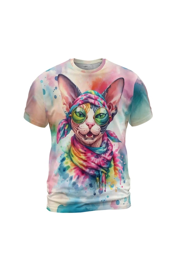 Hippie Sphynx Portrait Watercolor Tie-Dye Vintage Styles All Over Print 3D Shirt Unisex Merch Cat Lover Kitten Owner Gifts Idea - 00014