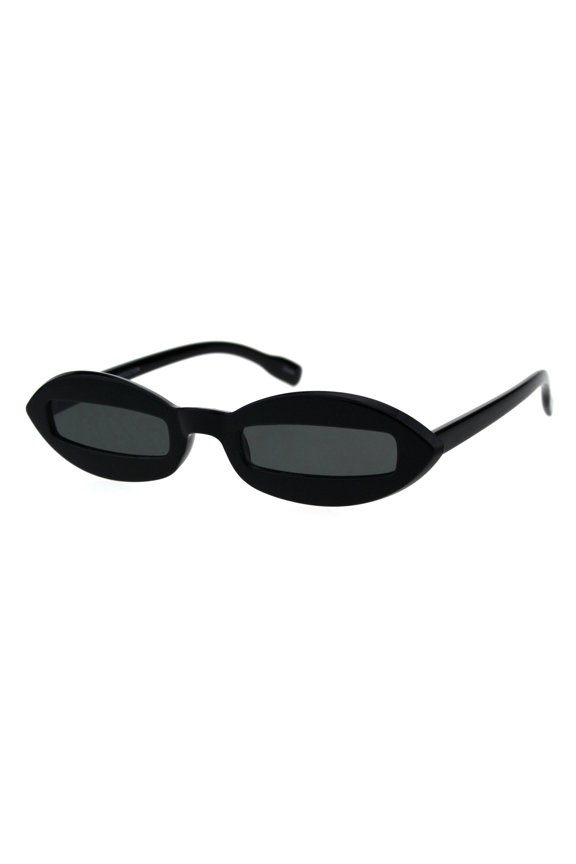 Hippie Squint Slot Lens Retro Plastic Oval Sunglasses All Black