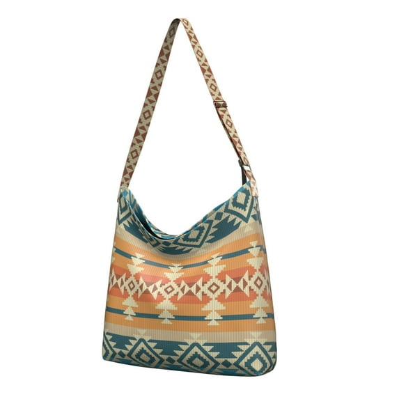 Hippie Stripes Canvas Crossbody Bag – Vintage Bohemian Tote with Rustic Vibes, Reusable and Eco-Friendly