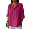 thumbnail image 1 of Hippie Style 3/4 Sleeve Linen Blouse, ​2025 Summer Fashion Trends Women ​Tops for Trendy Spring Tops ​Women Beach Womens Dress Dresses 2025 Casual Black Short Outfits Pink Xxl, 1 of 5