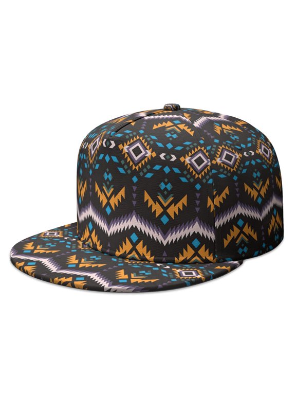 Hippie Style Snapback Hat – Vintage Geometric, Adjustable, Breathable, Unisex for Casual & Outdoor