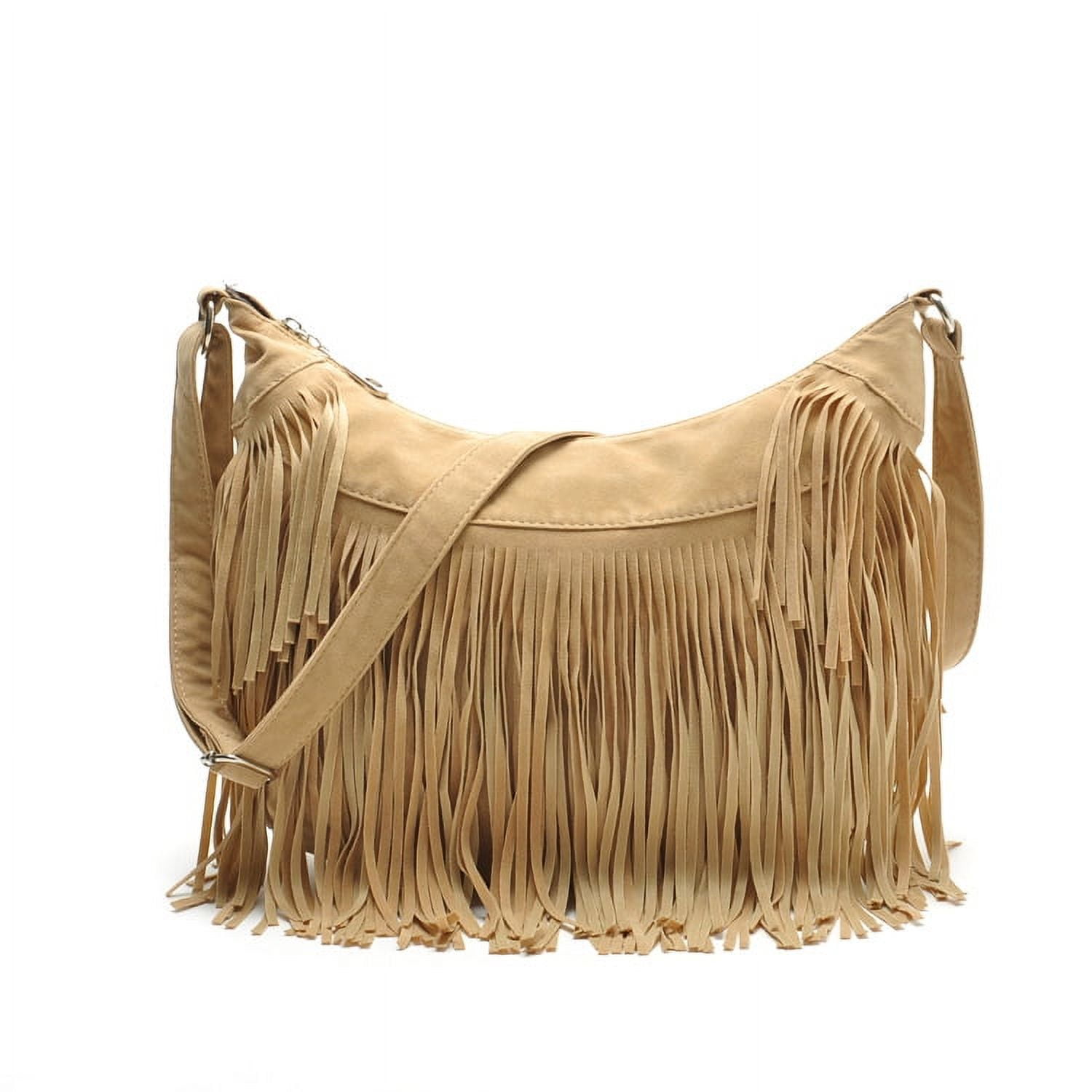 Hippie Suede Fringe Tassel Crossbody Bag for Women western Hobo