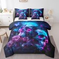 thumbnail image 1 of Hippie Sugar Skull Bed in a Bag 7pcs Pink Rose Floral Bedding Set Gothic Skeleton Queen Size Comforter Set Happy Halloween Theme Bedding Comforter Sets Boho Flower Blossoms Bed Set Festival Gifts, 1 of 4